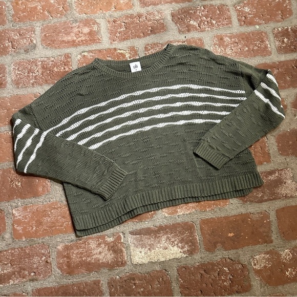 Cabi  Scout Pullover Med Green Striped Open Knit Long Sleeve Oversized sweater - Picture 1 of 16